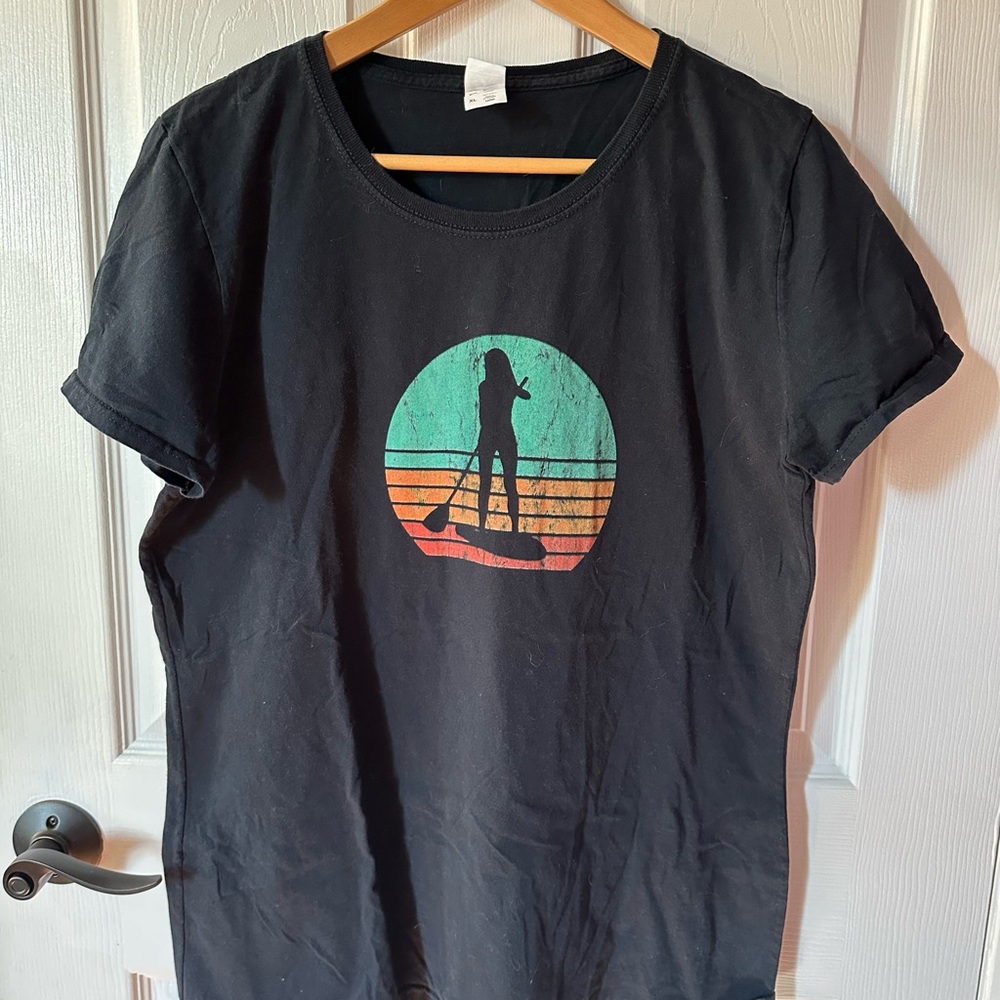 Fruit of the Loom Black Tee with Paddleboard Graphic
